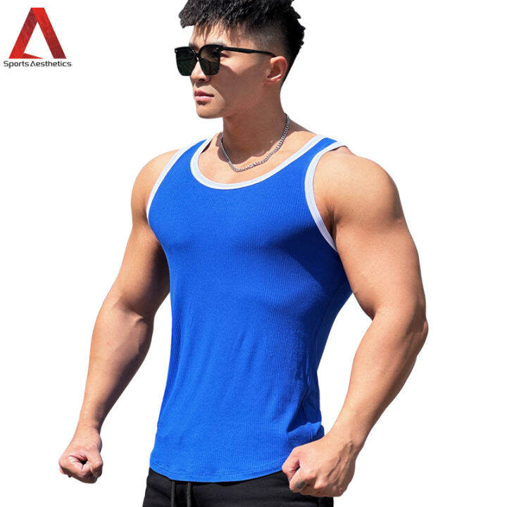 Men's Fitness Bodybuilding Vest New Stretch Stripe Sports Running Casual Comfortable Tank Tops