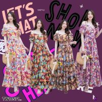 ??ชุดไปทะเล Maxi Dress (เดรส)ยาว เปิดไหล่ แขนระบายชั้นปล่อยระบาย เอวสม็อกหลังแต่งระบายชั้นๆ ขนาด  รอบอก(Bust) 34-38” รอบเอว(Waist) 26-30” สะโพก(Hip) 36-42” ยาว(Length) 55”