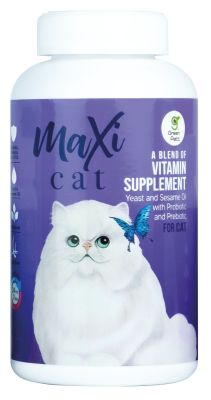 MAXI CAT ผลิตภัณฑ์เสริมอาหารดูแลสุขภาพเส้นขน สุขภาพผิว สำหรับแมว