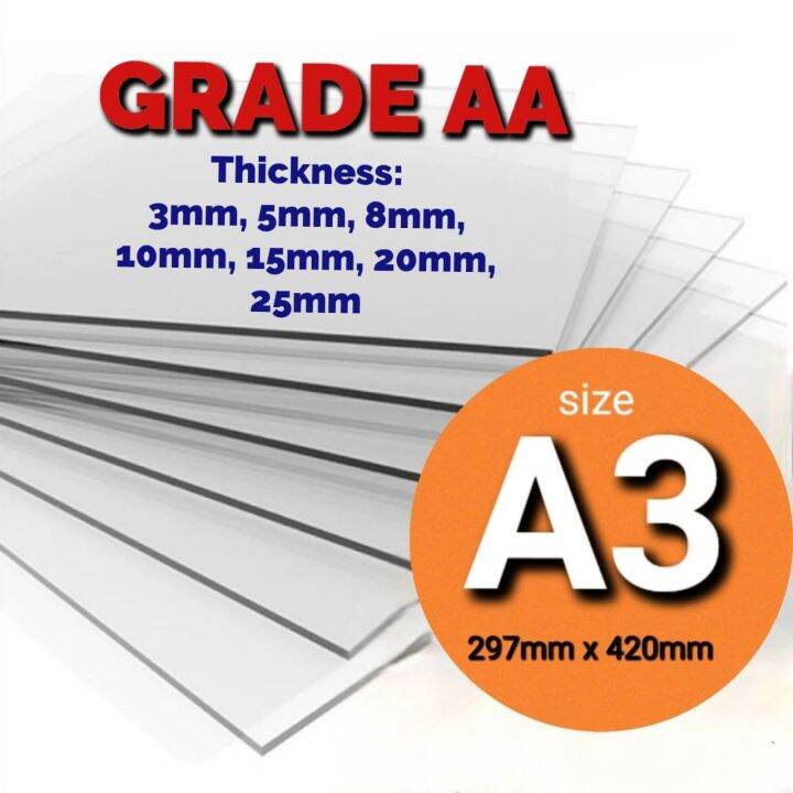 Grade AA size A3 arcylic sheet transparent board difference thickness