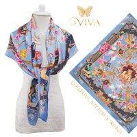 ผ้าพันคอ รุ่น Cupids Paradise Scarf เนื้อผ้า Silky Satin Velvet Premium : Color : Blue