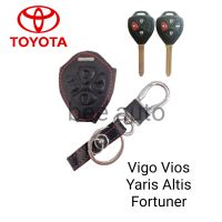 ซองหนังหุ้มรีโมทกุญแจรถรุ่น Toyota Vigo Vios Altis Yatis Fortuner 2, 3ปุ่มพร้อมพวงกุญแจ