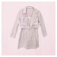 Set ชุดเซ็ตผ้าทวีต เสื้อคลุม + เดรส สไตล์ลูกคุณ (pink)