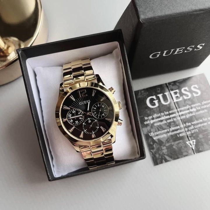 นาฬิกาข้อมือ-guess-ladies-skylar-watch-สาย-stainless-สีทอง-หน้าปัดดำ-ขนาด-42-มิล