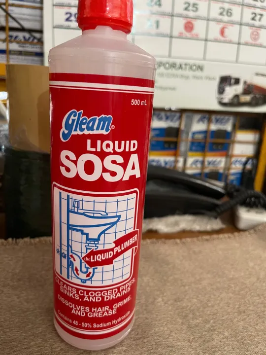 Gleam Liquid sosa 500ml , clears Clogged pipes,sinks,and drains