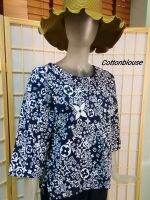 Cottonblouse D021 เสื้อฝ้ายเมืองพิมพ์ลาย  คอกลม แขนสี่ส่วน เบลาส์สไตส์วินเทจ แฟชั่นผ้าพิทพ์ลาย