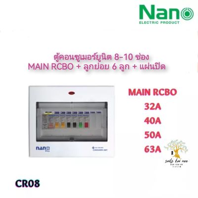 NANO PLUS ตู้คอนซูมเมอร์ยูนิต แบบเกาะราง DIN เมนกันดูด + 8 ช่อง (ราคารวมเมน RCBO + ลูกย่อย 6 ลูก + แผ่นปิด) รุ่น CR08