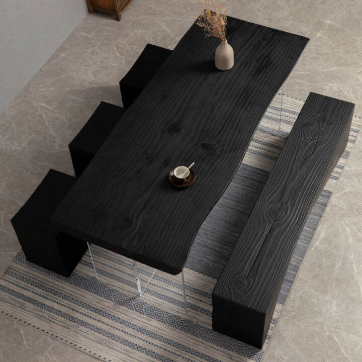 Sili Style Solid Wood Dining Table Carbonized Black Tea Table Household