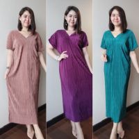 Maxidress pleated dress แฟชั่นชุดพลีท แฟชั่นสาวอวบ b235ชุดออกงาน ชุดเดินหาด ชุดเที่ยวทะเล