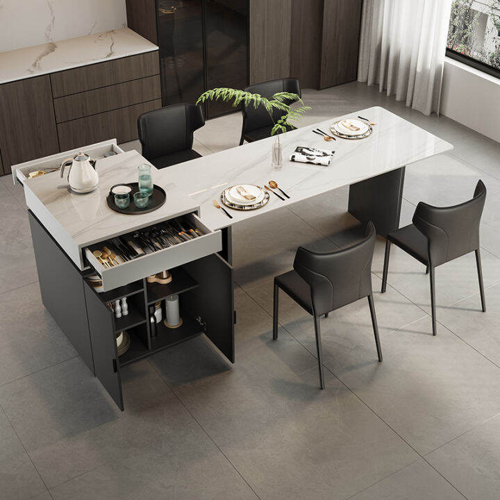 Stone Plate Kitchen Island Dining Table Integrated Designer Rectangular