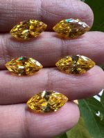 เพชร  CZ รัสเซีย รูปร่าง มาร์ควิส ขนาด 7x14mm 2 pcs สีเหลือง ..(2 เม็ด) เพชรรัสเซีย DIAMOND YELLOW GOLD 7X14 MM MARQUISE THAI CUT