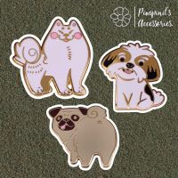 ?? พร้อมส่ง : ? เข็มกลัดเซ็ทสุนัขซามอยด์,ปั๊กและชิสุ | Samoyed, Pug &amp; Shih Tzu Dog Enamel Brooch Pin Set.