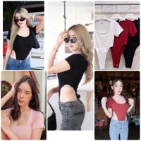 ??TOP 9 SHOP??A33 บอดี้สูท เว้าเอว‼️ผ้า2ชั้นช่วงบน‼️ แขนยาว แช่บๆ ♥️Bodysuit♥️ เสื้อคอเหลี่ยม เว้าเอว