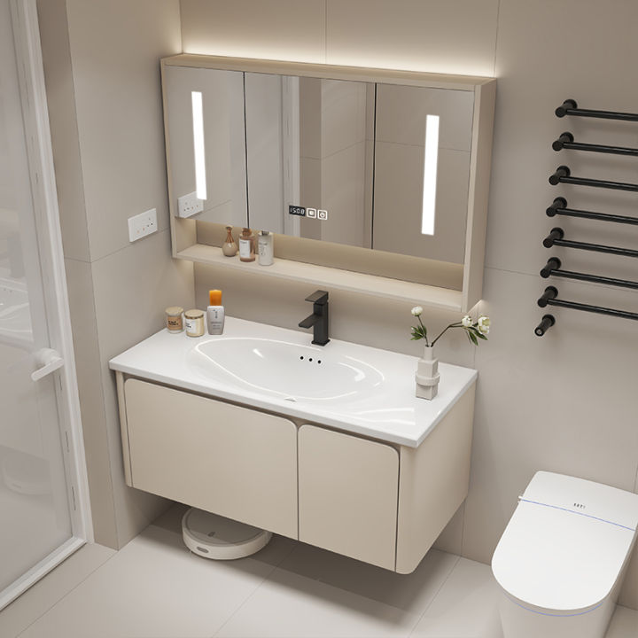 Bathroom Cabinet Ceramic Whole Washbin Oak Wash Basin Smart Mirror ...
