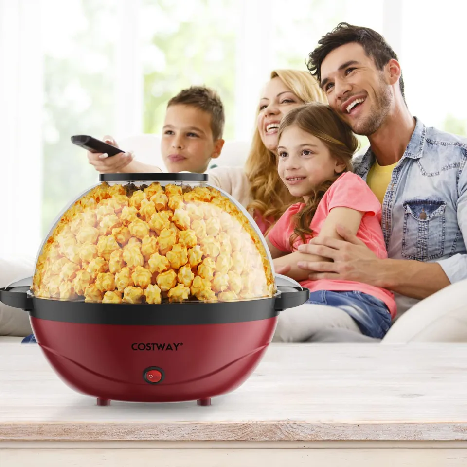 Popcorn Maker, Electric Hot Oil Popcorn Popper Machine of 99% Popping Rate  for Serving Bowl Healthy and Quick Snack, 8 Cups of Popped Popcorn, Red 