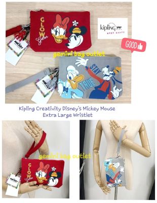 *ส่งฟรี ems. ของแท้ พร้อมส่งค่ะ* 8.3 นิ้ว ◾กระเป๋าคล้องข้อมือ Kipling Creativity Disneys Mickey Mouse Extra L Wristlet