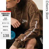 Crissrex Store เสื้อทีเชิ้ตแขนยาวไหล่ตกทรงหลวมพิมพ์ลายสีซีดทำให้ดูเก่าแนววินเทจสไตล์อเมริกัน