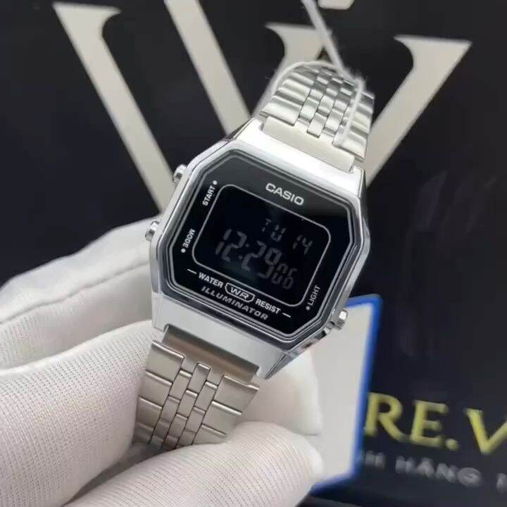 Đồng Hồ Điện Tử Nữ Casio Chính Hãng WATCHSTORE LA680WA-1BDF Thiết Kế Mặt  Kính Nhựa Vuông , Dây Kim Loại, Vỏ Mạ Crom 