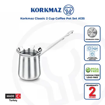 Korkmaz Tombik 3 Piece Stainless Steel Turkish Coffee Pot Set In