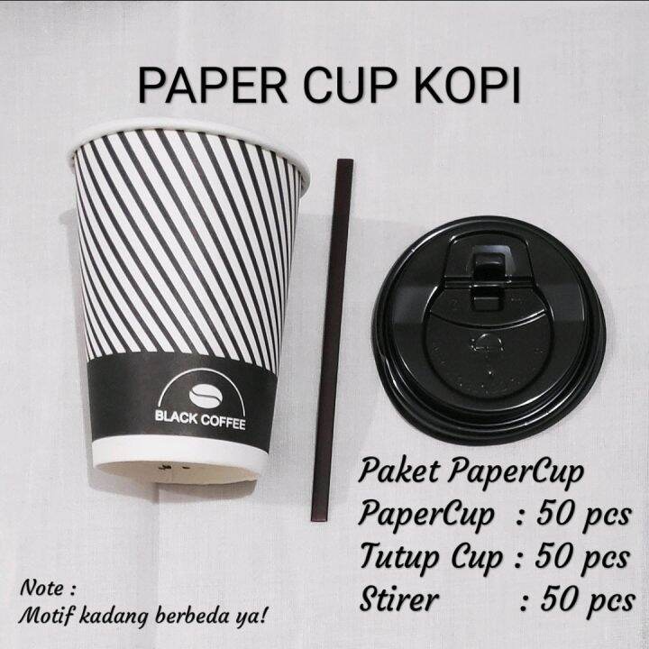 PaperCup+Tutup 8oz 50pcs + Stirer/Sedotan Kopi , Gelas Kertas, Paper ...