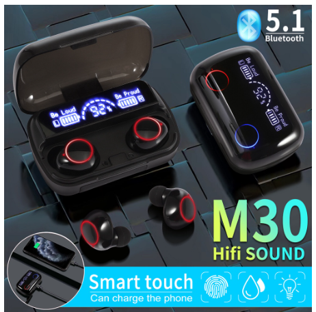 tws-m19-wireless-bluetooth-v5-1-หูฟังพร้อมที่ชาร์จ-หูฟังบลูทูธ-สเตอริโอ-หูฟังเล่นเกมส์-แบบสัมผัสหูฟัง-โทรคุยสายได้