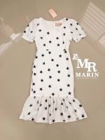 MR(Marin brand) ?พร้อมส่ง 2XL?เดรสสั้น สีขาว ลายดาว