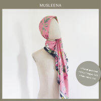 [MUSLEENA] SIAMESE BACKYARD SCARF . PASTEL PINK +4 More Colours . ผ้าพันคอ ผ้าคลุมผมสีชมพูตุ่นลายดอกไม้ ลวดลายวาดมือก่อนพิมพ์แบบปลอดสาร บรรจุในกล่องแข็งพิมพ์ทอง