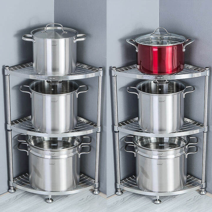 Kitchen Corner Shelf Triangle Floor MultiLayer Stainless Steel Corner Shelf Countertop Rice