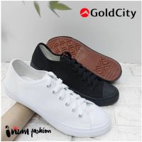 รองเท้าผ้าใบ สีขาว สีดำ Goldcity ไซส์ 37-45 พื้นนุ่ม ผ้าใบนักศึกษา รองเท้านักเรียน ทรงคอนเวิร์ส นักศึกษา พื้นยางแท้