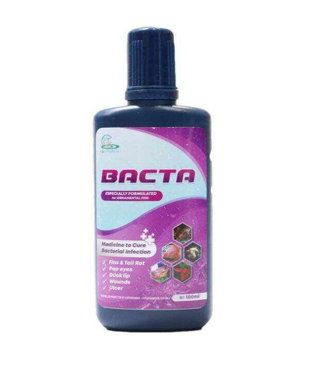 Bacta ขนาด 100ml.( รักษาอาการติดเชื้อแบคทีเรีย ในปลาสวยงาม ปากบวม ตาโปน ...