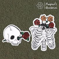 ?? พร้อมส่ง : ?? เข็มกลัดเซ็ทหัวกระโหลก,โครงกระดูกและดอกไม้ | Skull, Skeleton &amp; Flower Enamel Brooch Pin Set.