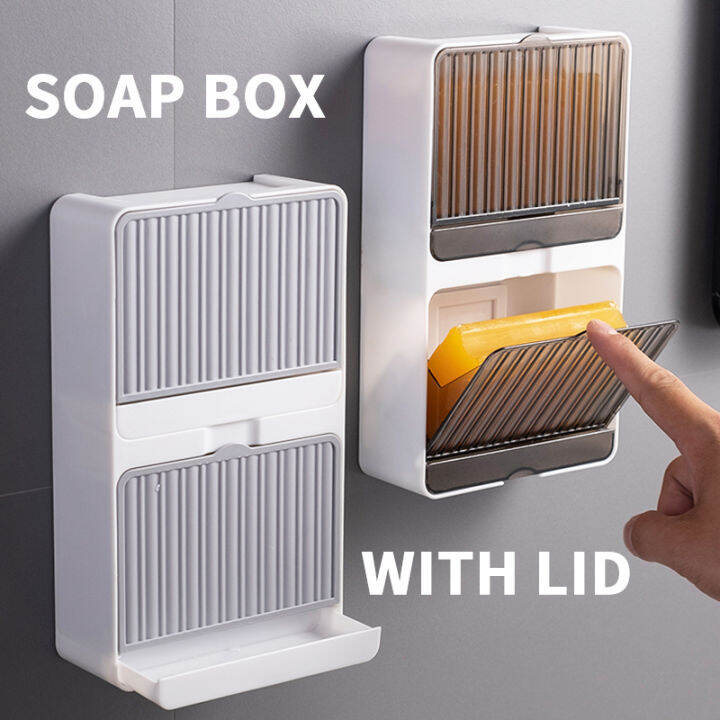 No Drill Soap Holder Organizer with Drain and Cover Wall Mounted Soaps