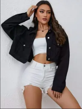 Crop top black jean jacket sale