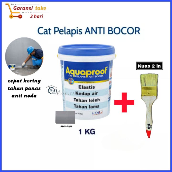 Aquaproof Abu Cat Pelapis Anti Bocor 1kg Berikut Kuas Cat 2inch Cepat Kering Dan Tahan Panas 3587