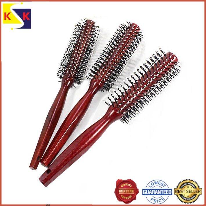 [SG STOCK] Wooden Hair Rolling Brush Round Comb Blower Comb Lazada