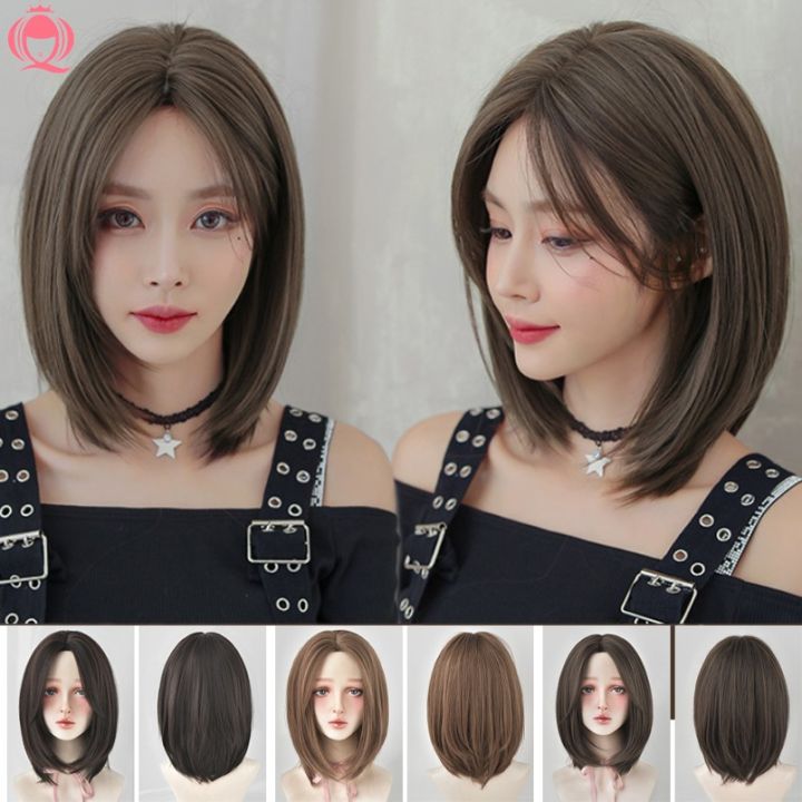 Seven Queen]39cm Women's Short Straight Hair Wig Center Straight Clavicle Hair  Wig Full Head Cover D-119 | Lazada