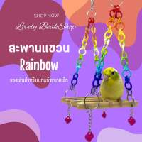 ของเล่นนก สะพานแขวน Rainbow สะพานไม้สีรุ้ง ชิงช้าของเล่นสำหรับนกขนาดเล็ก