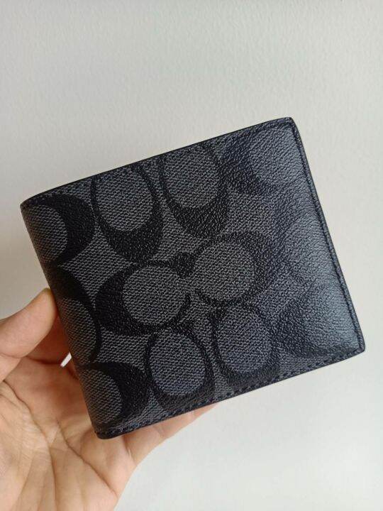 แท้💯 Coach F74993 Compact ID Wallet In Signature Canvas Lazada.co.th