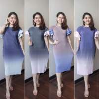 Fashion pleat dress 2tone b11 แฟชั่นชุดเดรสอัดพลีททูโทนสีสดใส ชุดเที่ยวทะเล ชุดออกทริป แฟชั่นสาวอวบ เดรสcolor full