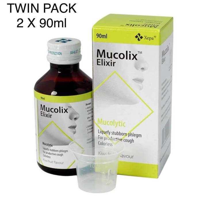 [TWIN PACK] Mucolix Elixir Cough Syrup, 90ml Kiwi Flavour to Dissolve Stubborn Phelgm and