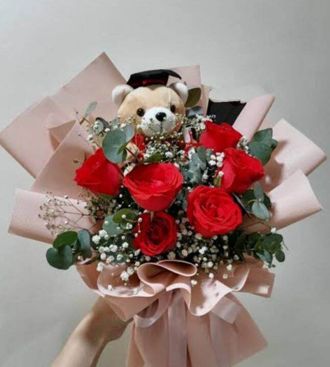 Graduation bouquet teddy bear rose flower Lazada.co.th