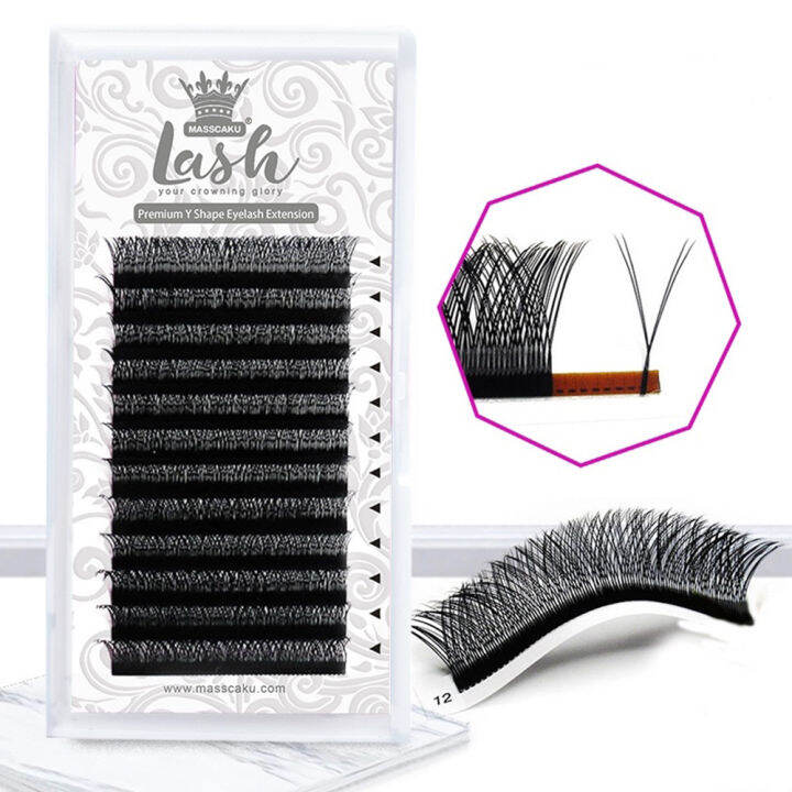 Y Shape Eyelash Extensions 0.07 C/D Curl Double Tips Mesh Weaving Lash Extension Human Hair Soft