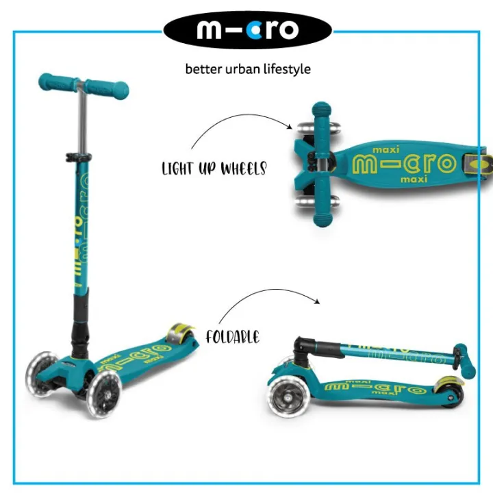 Micro scooter maxi deluxe foldable led light wheel kid’s scooter petrol green ( mic-mmd097) | Lazada