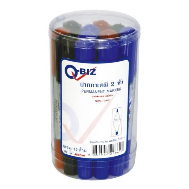 ปากกาเคมี 2 หัว คละสี ( 12ด้าม ) Q-biz คิวบิซ