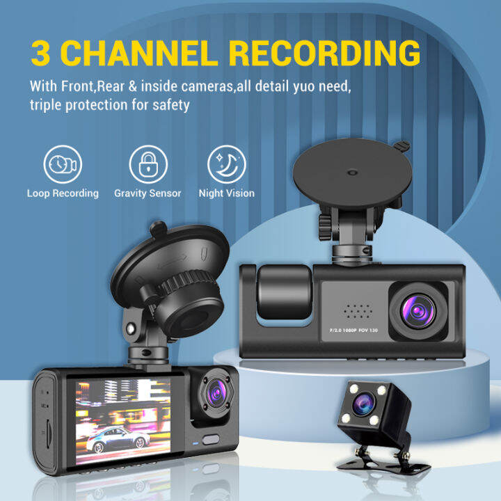 3 Channel Dash Cam Front And Rear Inside,1080P Dash cam IR Night Vision