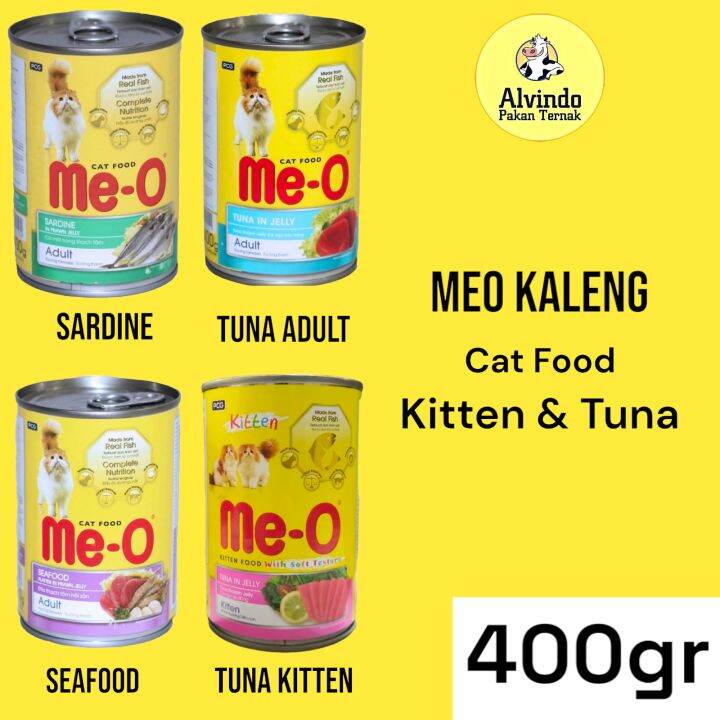 Makanan kucing basah MEO KALENG 400gr Seafood, Sardine Tuna adult Tuna