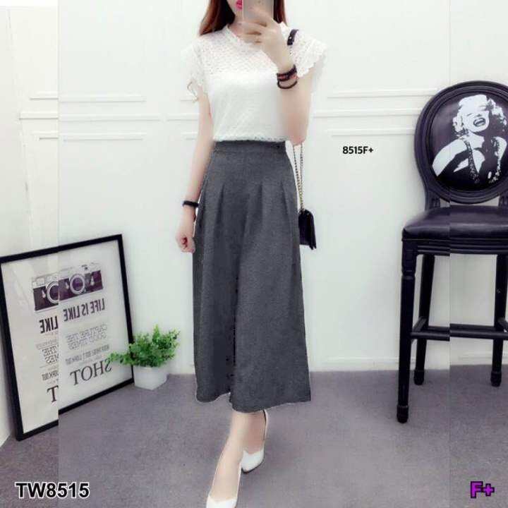 set-2-ชิ้นสุดคุ้ม-เสื้อลูกไม้แขนสั้น-มีซิปหลัง-กางเกง-8515
