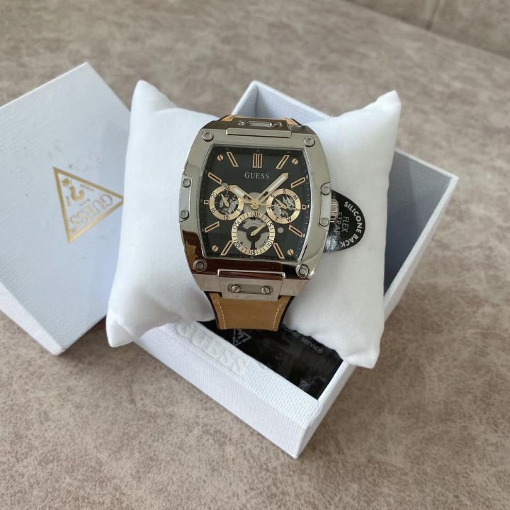 นาฬกาข้อมือ-guess-silver-tone-case-beige-genuine-leather-silicone-watch-gw0202g3-ขนาด-43-มม