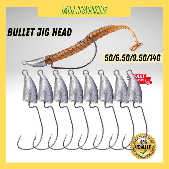 1pc Bullet Jig Head Weedless Hook Matakail Softplastic Casting Siakap