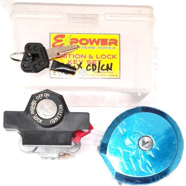 KAWASAKI CT100/ BAJAJ IGNITION SWITCH ASSEMBLY WITH STEERING LOCK, FUEL TANK CAP ASSEMBLY WITH